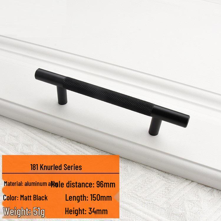 Modern Minimalist Gold and Black Knurled Aluminum Drawer Pull Handle