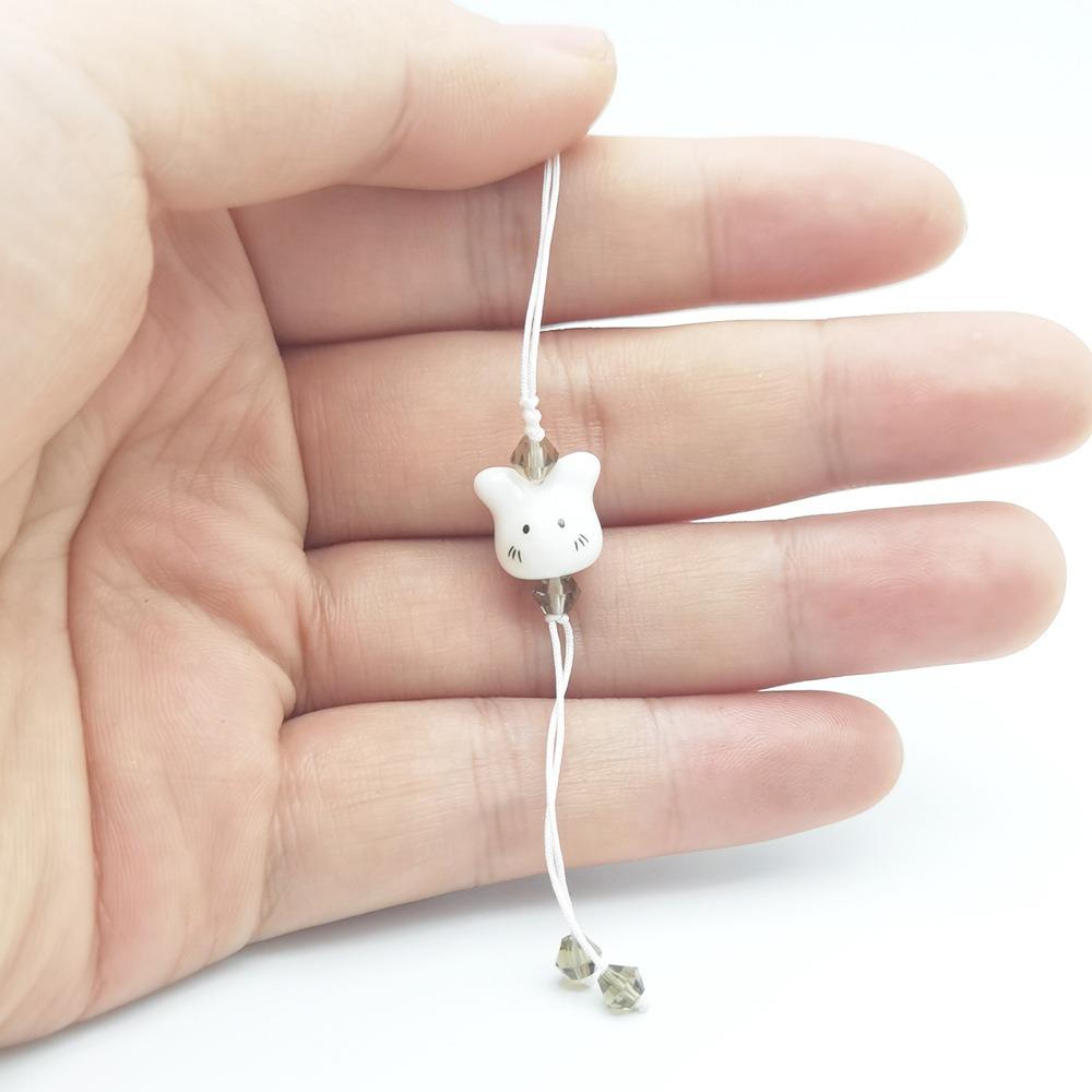 Rabbit Head Phone Keychain Ceramic Phone Charm Strap Delicate Bunny Pendant  Bag Charm белый