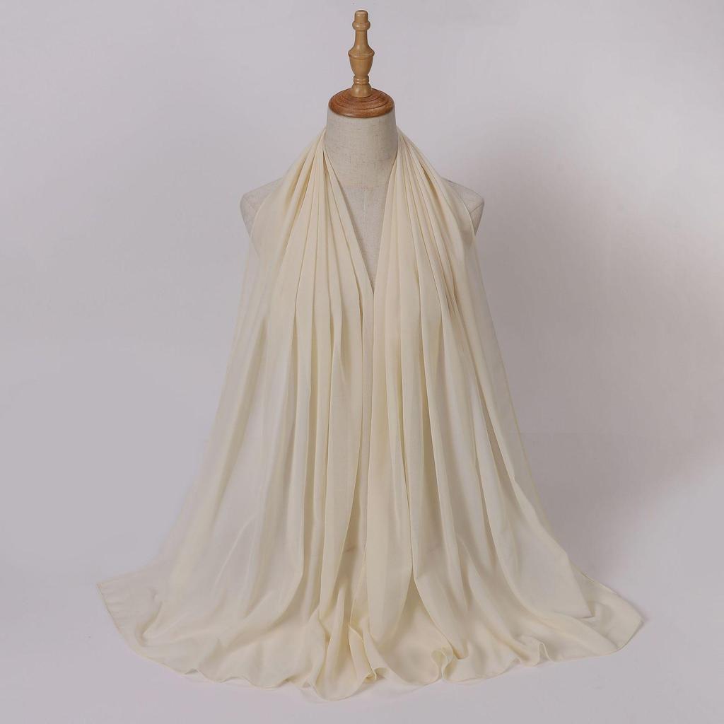 Ethnic Pearl Chiffon Hijab Scarf - Single Color, Long Style for Middle East & Africa