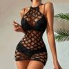 Sexy Women Mesh Lingerie Mini Dress Swimming Suits Cover-Ups Hollow Out Fishnet Skirt Night Dress Sheer Sexy See Through Mesh Nightwear