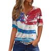 Women's Fashion Casual Independence Day Printed V-Neck Short Sleeve Button Top