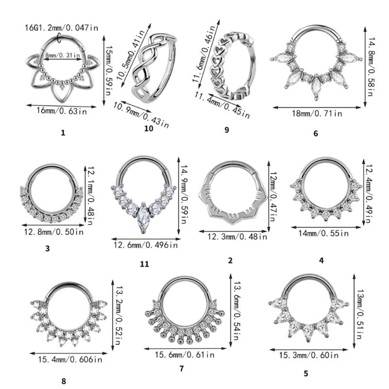 Fashionable Crystal Nose Piercing Ring Jewelry Stainless Steel Accessory for Ear Cartilage Music Festival Accessories