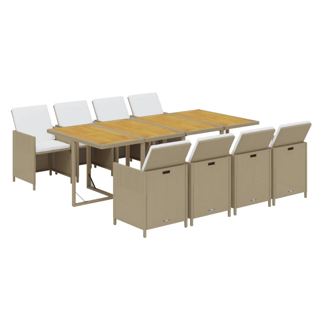Vidaxl 9-Cz. Garden Furniture Set With Cushions, Poly Rattan, Beige