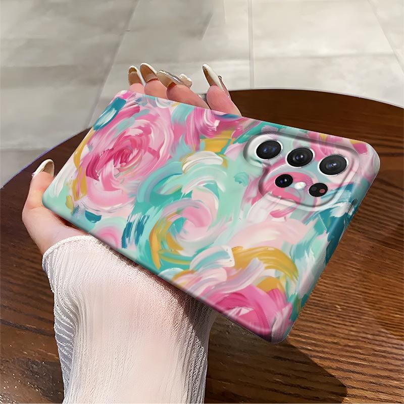 Pink Watercolor Style Literary and Artistic Application Samsung S24 + Mobile Phone Case S22ultra Heat Transfer Ultra-thin Fine Hole Film Case