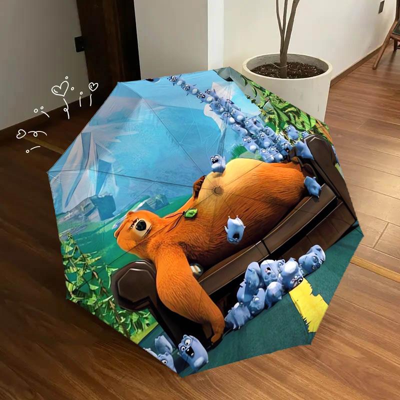 1 Stück Hochwertiger Regenschirm mit Bären- und Eichhörnchen-Thema, Automatisches Öffnen und Schließen, Multifunktionaler Regenschirm G0811280
