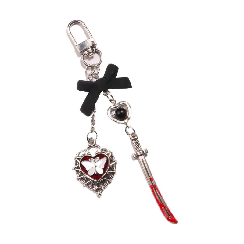 Trendy Phone Lanyard Gothic Style Butterfly Heart Keychain Pendant Durable Phone Strap Portable Phone Accessory for Keys