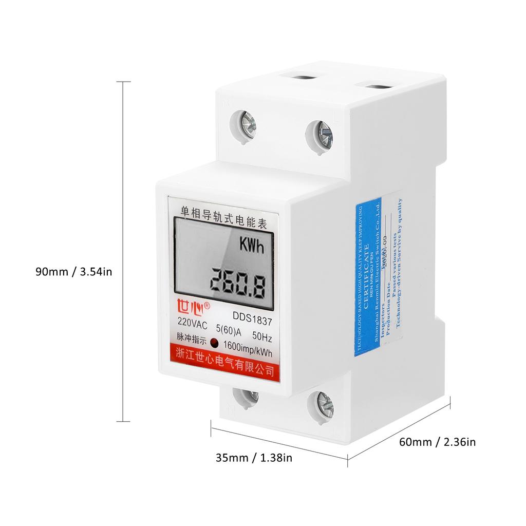 DDS LDG Single Phase Energy Meter, 220V 50Hz LCD Display with Real Time Voltage Current Power Monitoring, for Home Commercial Use