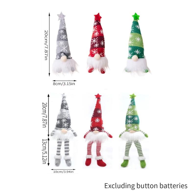 Festival Gnomes Santa Figurine with Soft Knitted Hat Long/Short Leg Warm LED Light Holiday Decoration for Christmas