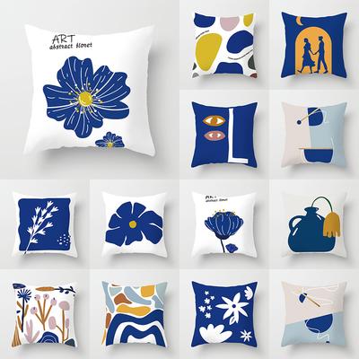 Nordic Blue White Abstract Art Line Printing Pattern Cushion Cover Pillowcase Home Living Room Office Sofa Decoration Pillowcase