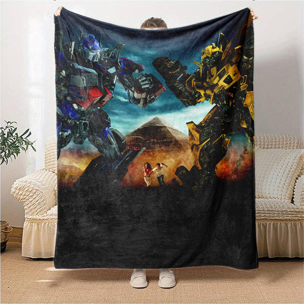 1pc Bumblebee Autobot Digital Printed Flannel Blanket, Super Soft Plush Fleece Bed Cover, Multipurpose Four Seasons Hypoallergenic Quilt for