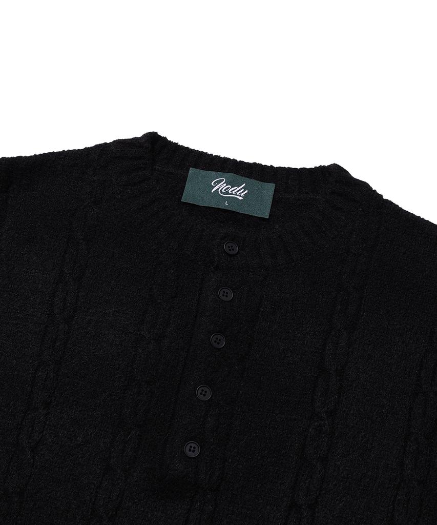 NODU Soft Henley Neck Round Long Sleeve Knit [Black]