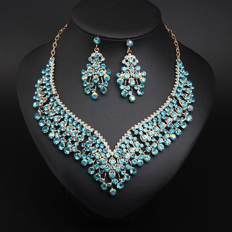 2026 European and American Bridal Banquet Crystal Collarbone Necklace Earring Set Women's Dress Jewelry Manufacturer