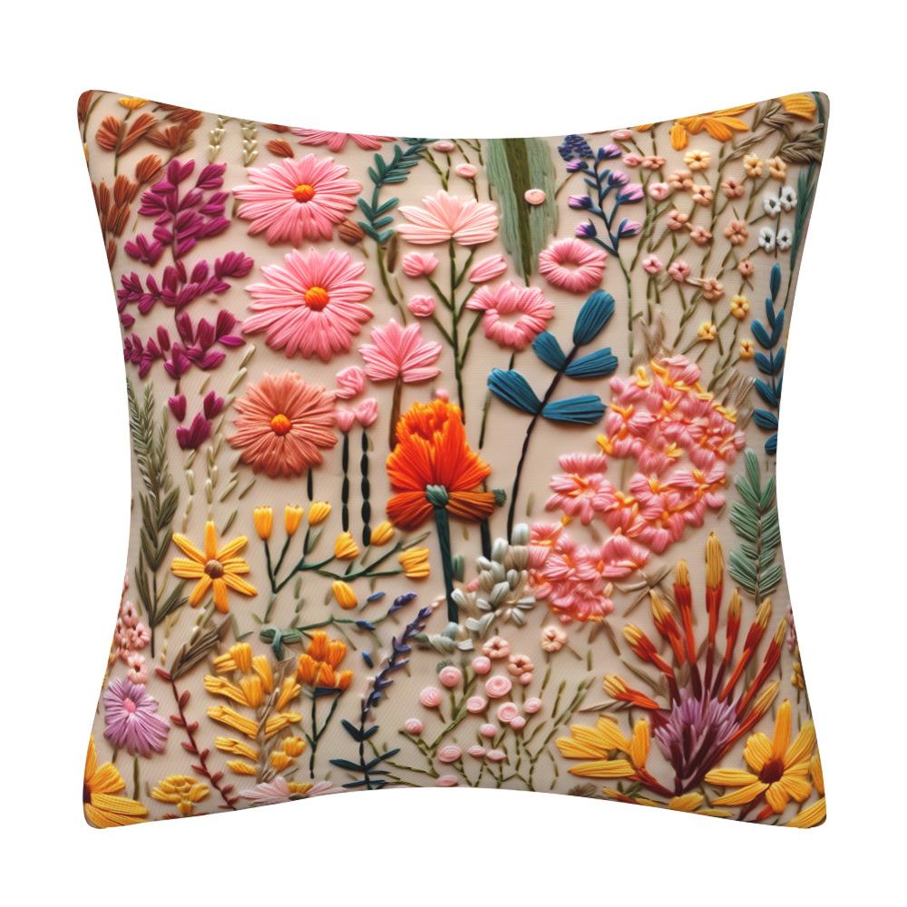 Vibrant 3D Printed Wildflower Meadow–Colorful Boho Floral Decorative Throw Pillow Cover Cotton Linen Cushion Cover