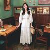Spring-autumn Versatile Ethnic Style New White Lace Vacation Beach Dress, V-neck Elegant Long Dress, Ultra-fairy Dress for Women