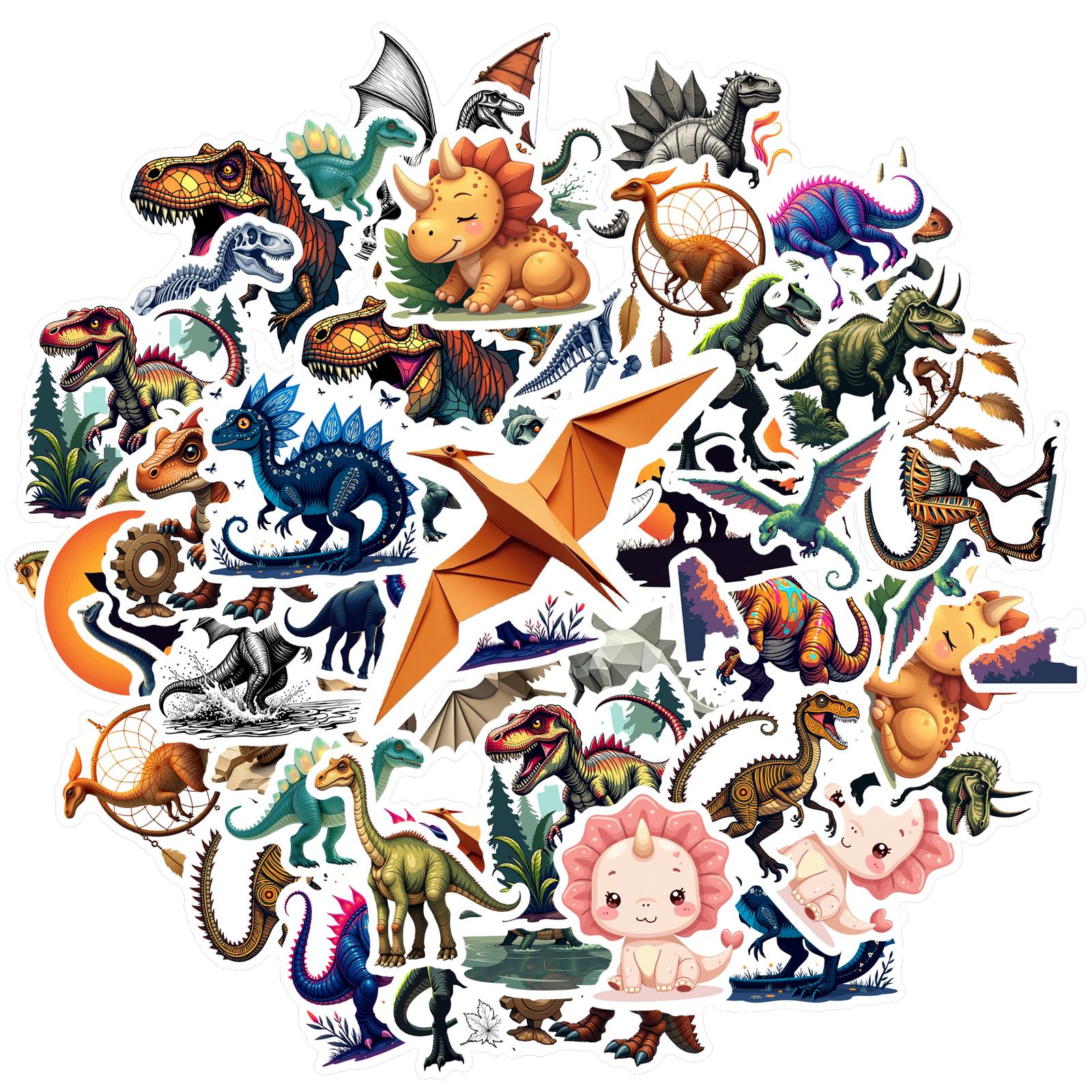 

35-70pcs Diverse Dinosaur Stickers Cartoon Animal Sticker Aesthetic Phone Bike Wall Scrapbook Motorcycle Waterproof Graffiti