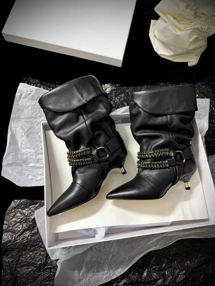 Women's Autumn And Winter High-quality Suede Leather Fashion Ladies Short Boots Pointed High Heels Ankle Boots