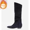Fashion New Fashion Lazy Pleated Cow Suede Knee High Boots Autumn Winter Round Head Low-heel Short Plush Warm Women Long Boot Size 34-43