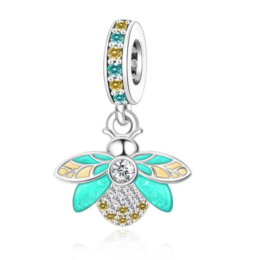 Sparkling Copper French Fries Beads & Ladybug & Firefly Dangle Charm Fit Bracelet Fine Jewelry Gifts