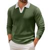 Men's Casual Color-Block Collared Long-Sleeve Knit Base Layer Top