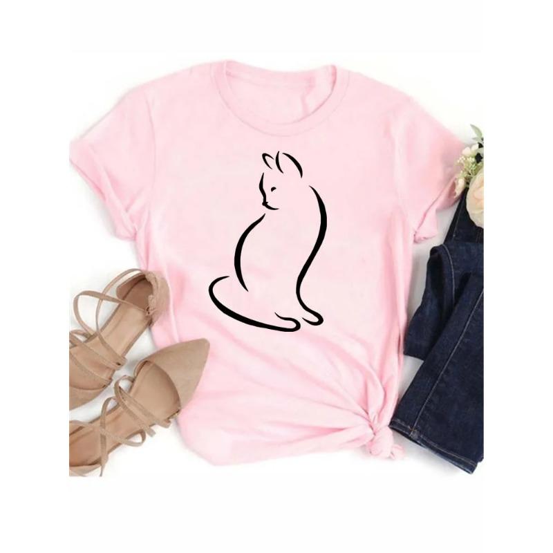 New Cute Love Heart Cat 3D Print Women T-Shirt Casual Summer Women's Clothing Cartoon T-Shirts