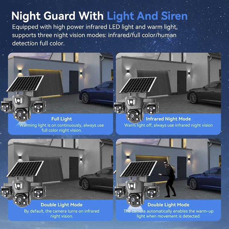 AIOOK Triple Lens 4G CCTV HD 15MP Solar Camera Outdoor Waterproof V380 Pro Camera Mobile Tracking Night Vision Lights Alarms