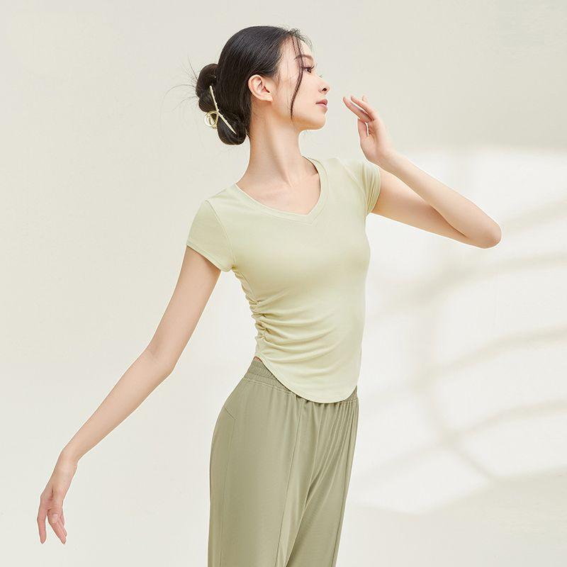 

Взрослое платье для современных танцев с коротким рукавом, костюм для йоги, топы для практики, тренировок, профессиональная аттестация, одежда для китайских классических танцев, женская Willow Green M