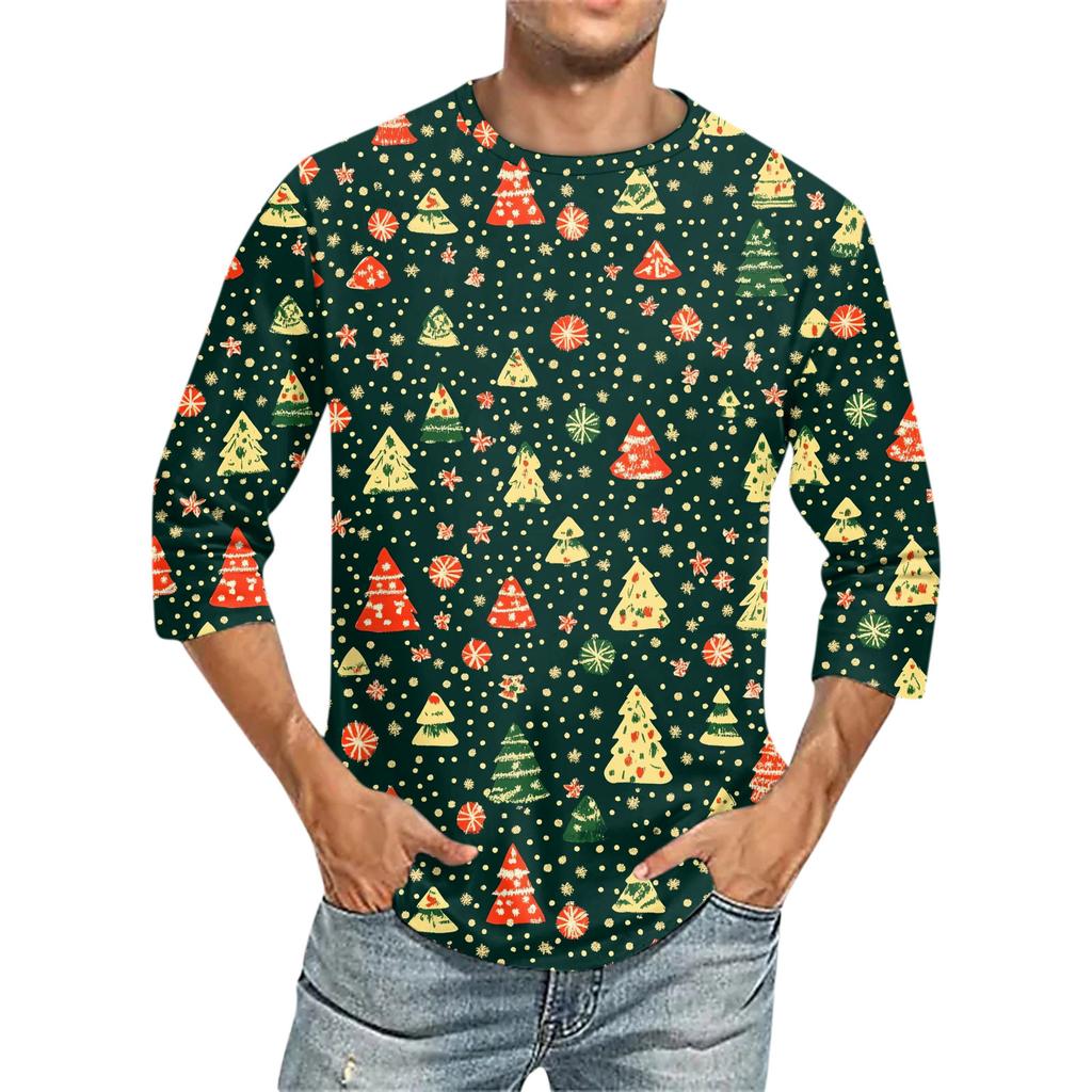 Men'S Round Neck Three-Quarters Sleeve Top Casual Fashion T-Shirt