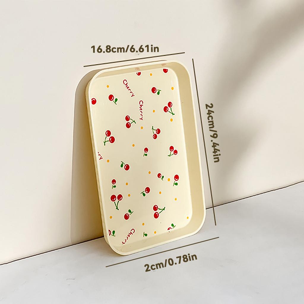 Cherry Pattern Plastic Food Serving Tray Stackable Fruit Dessert Tray Tea Tray Multi-functional Storage Tray For Home Kitchen