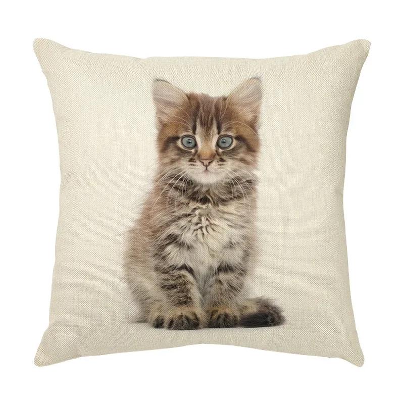 45x45cm Cute Pet Cat Face Decorative Animal Cushion Cover for Sofa Vintage Home Couch Linen Pillows Case