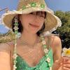 Breathable Big Brimmed Straw Hat with Garland Woven Sun Cap Live Show Vacation Beach Cap  Women