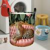 1pc Vintage Sahara Leopard Print Art Laundry Basket - Foldable, Durable Polyester Material with Handle, Ideal for Organizing Clothes And Bathroom Supp