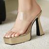 Sexy Women's Slippers 13cm High Heels Platform Mules Summer Shoes 2025 Outdoor Designer Luxury PVC Transparent Slide Ladies