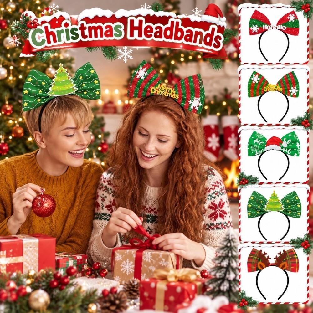 Elk Christmas Headbands Bowknot Cartoon Holiday Hairbands Costume Party Accessories