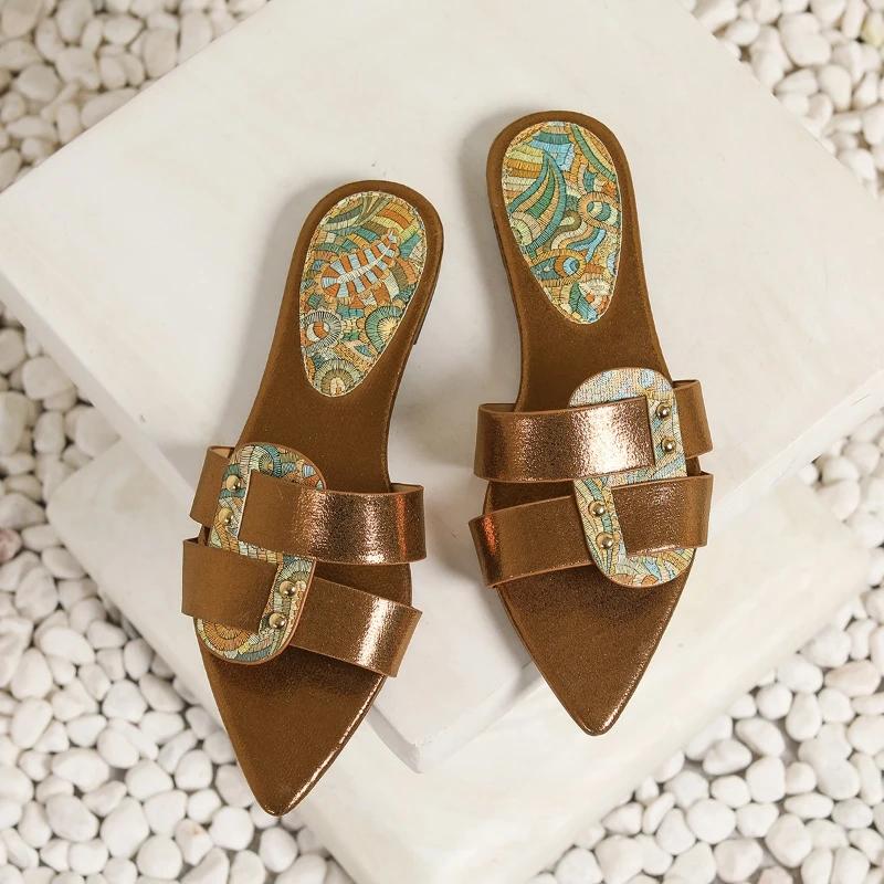 Fashion Fashion Rivet Decoration Design Flat Slippers Women Sexy Open Toe Beach Sandals Comfort Soft Sole Casual Shoes Zapatos De Mujer
