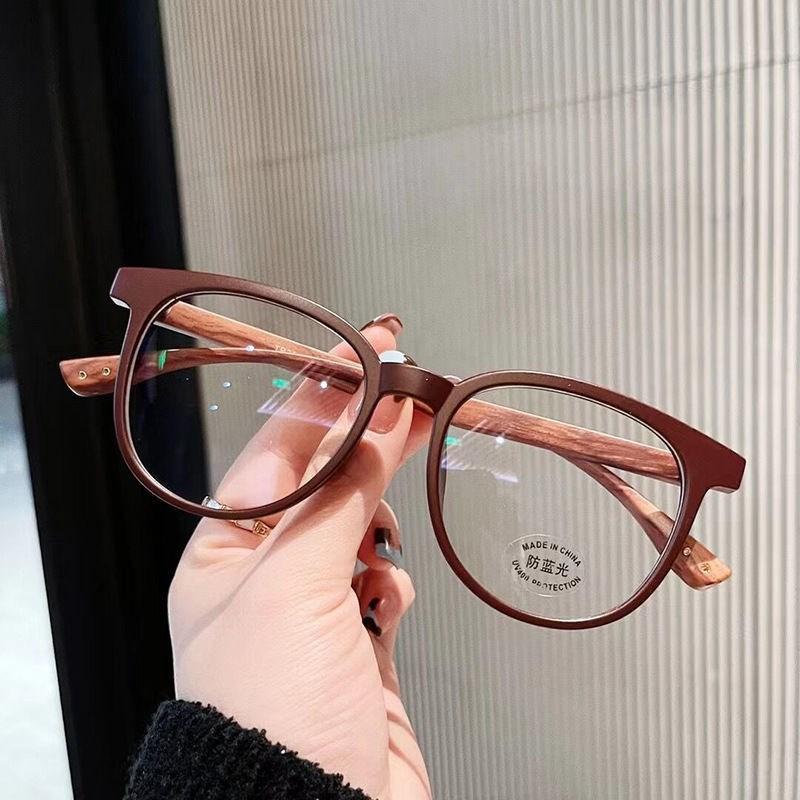 Blue-light-proof Student Glasses Retro Wooden Square Glasses Transparent Glasses Holder Flat Mirror