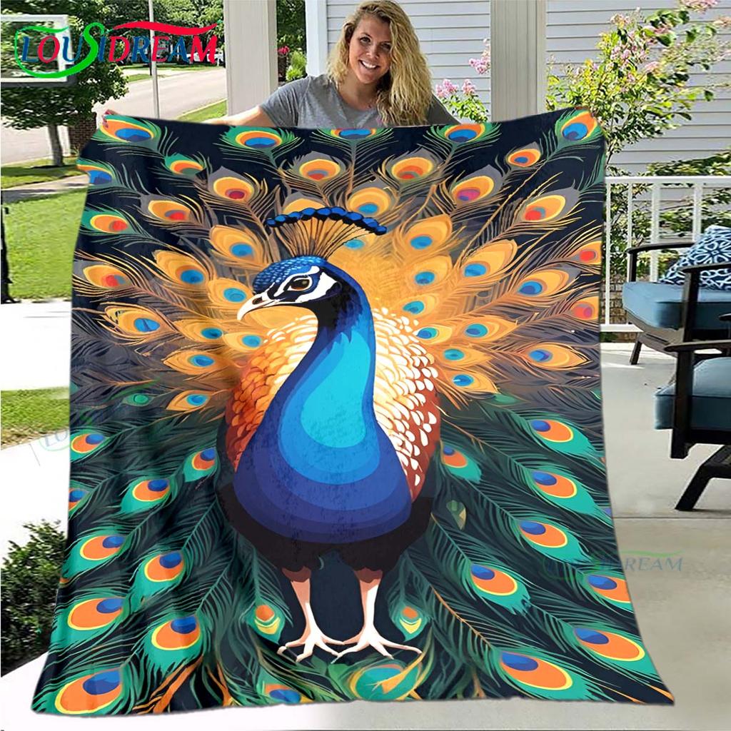 3D Hot Fashion Peacock Feather Flannel Adult and Children Blanket Sofa Bed Decoration Blanket Portable Blanket Bath Towel Gift