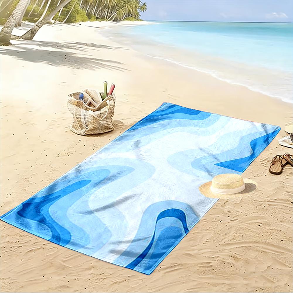 Abstract Blue Waves Pattern Design Beach towel quick-drying for travel outdoor sports jogging beach and swimming