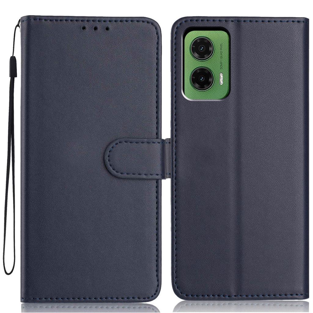 For Motorola Moto G35 5G Wallet Case with Strap/Multiple Card Slots Solid Color Leather Stand Phone Cover