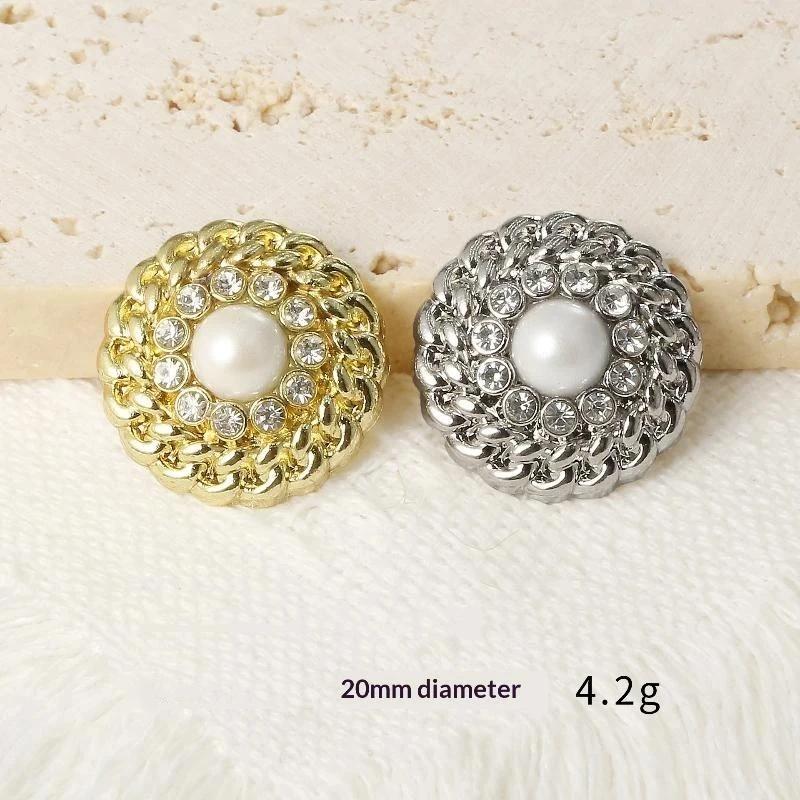 Luxury Hollow Out Pearl Rhinestone Metal Buttons 2Pcs for DIY Sewing Suit Dress Bag Decor Accessory