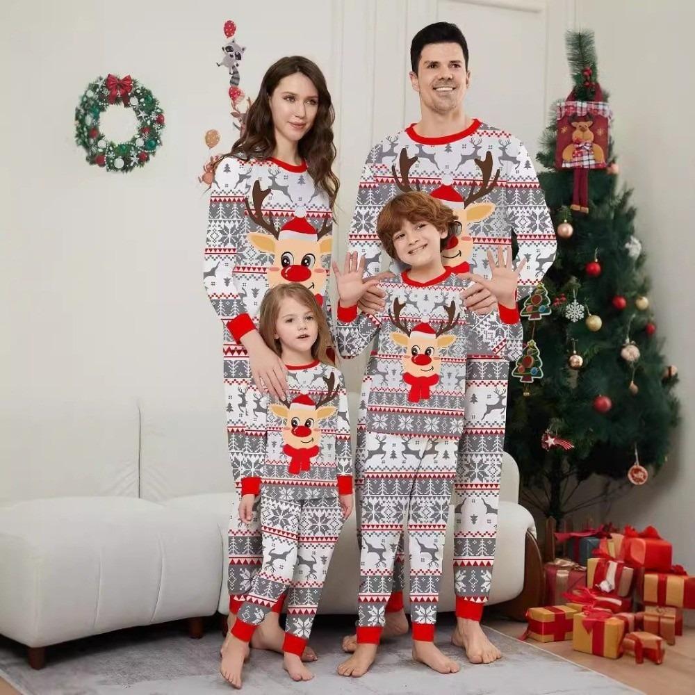Xmas Deer Christmas Pyjamas Set Long Sleeve Top+Pants New Couple Christmas Outfit  Sleepwear
