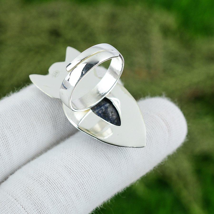 925er Sterlingsilber Natürlicher Sodalith Tochter Statement Halbmond Fassring