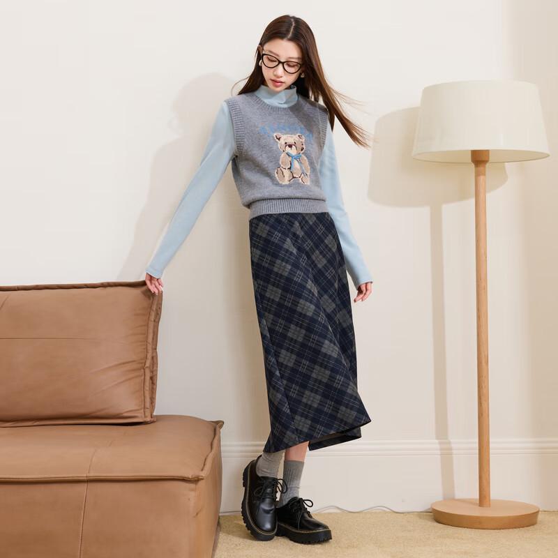 

Sancai 2025 Winter Plus Size Retro Plaid Straight Midi Skirt 2XL