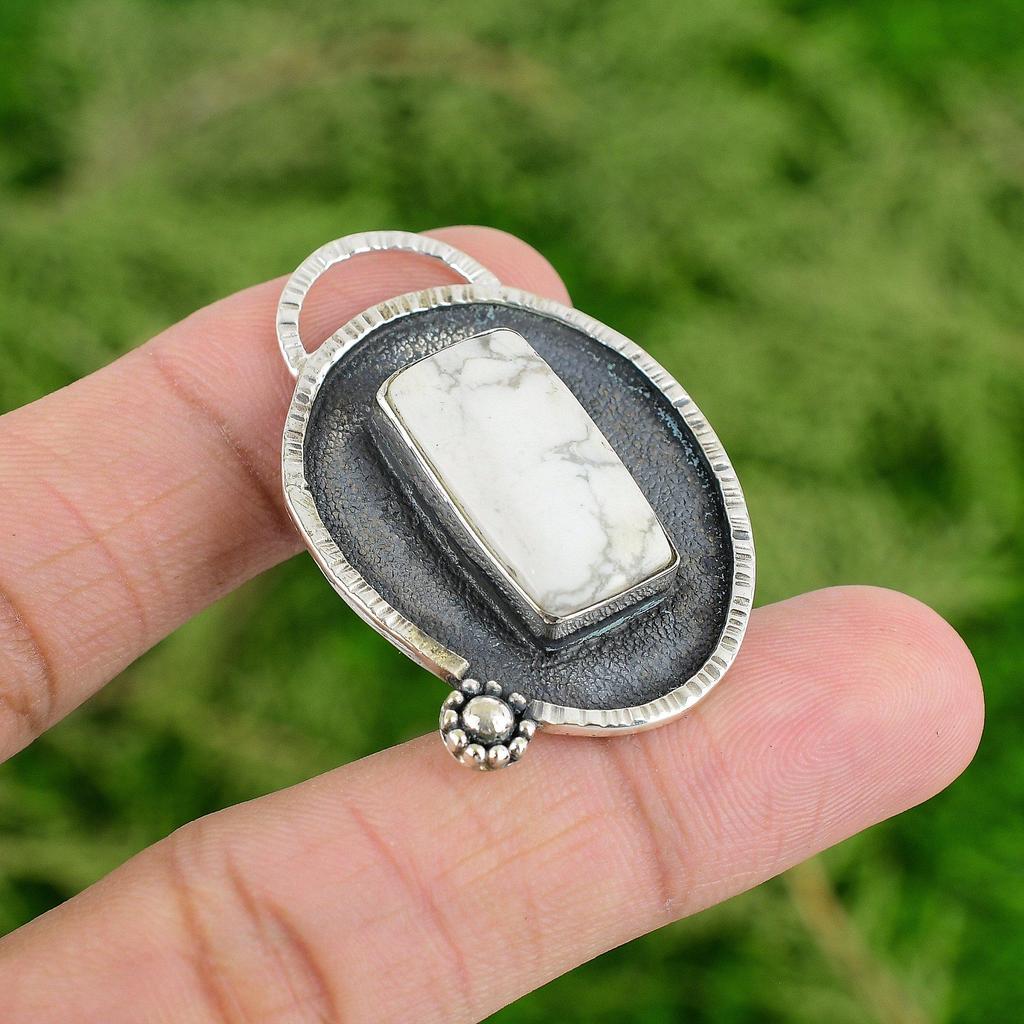 Daughters Day Deal 925 Sterling Silver Radiant Howlite Stone Wife Unique Pendant