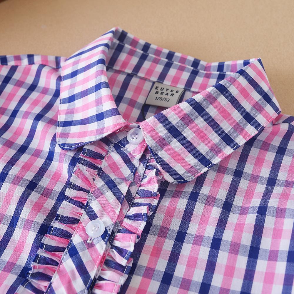 Girls' Plaid Shirt with Ruffle Long Sleeve Casual Top 100% Cotton Spring Autumn Daily Wear Kids' Fashion 2025