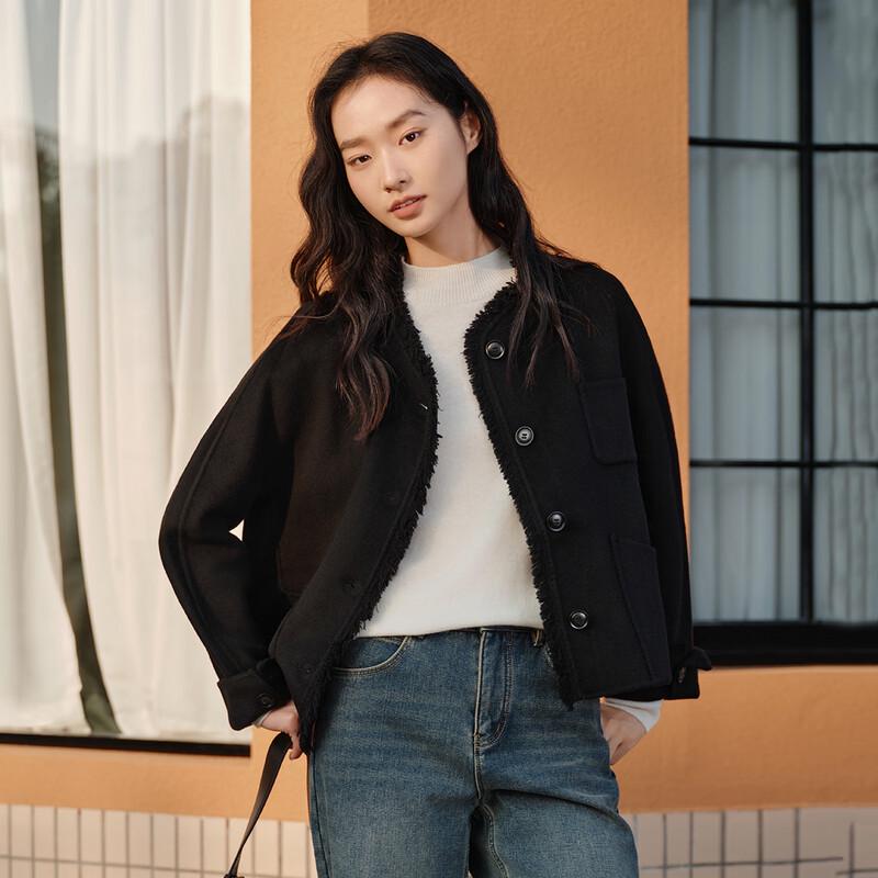 

Elva Island Women s Cropped Frayed Edge Double-sided Wool Coat M