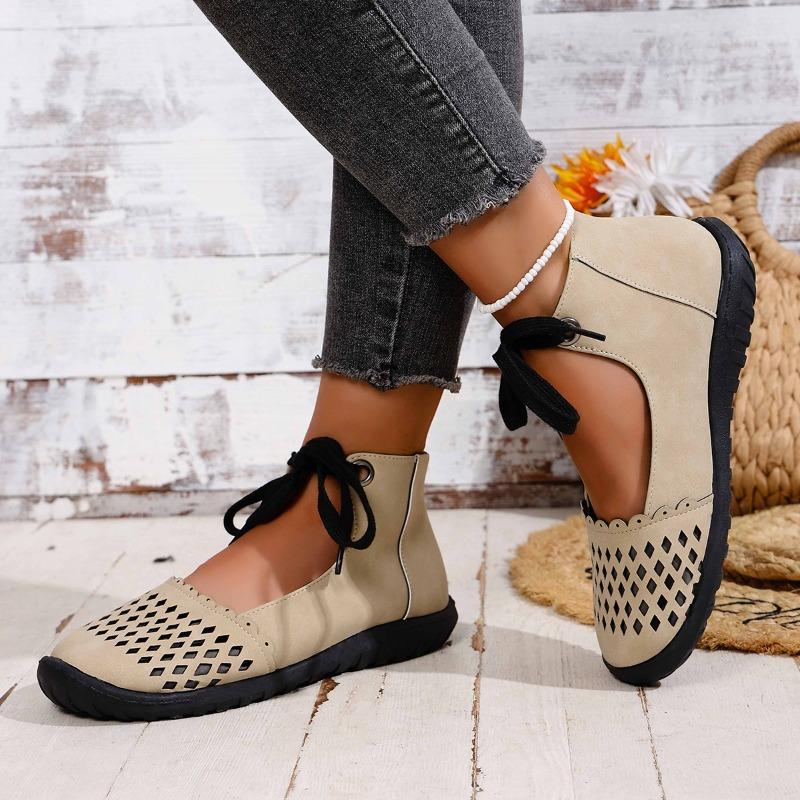 Fashion Retro Flat Hollow High Top Women 2025 New Spring and Summer Women Breathable Single Shoes
