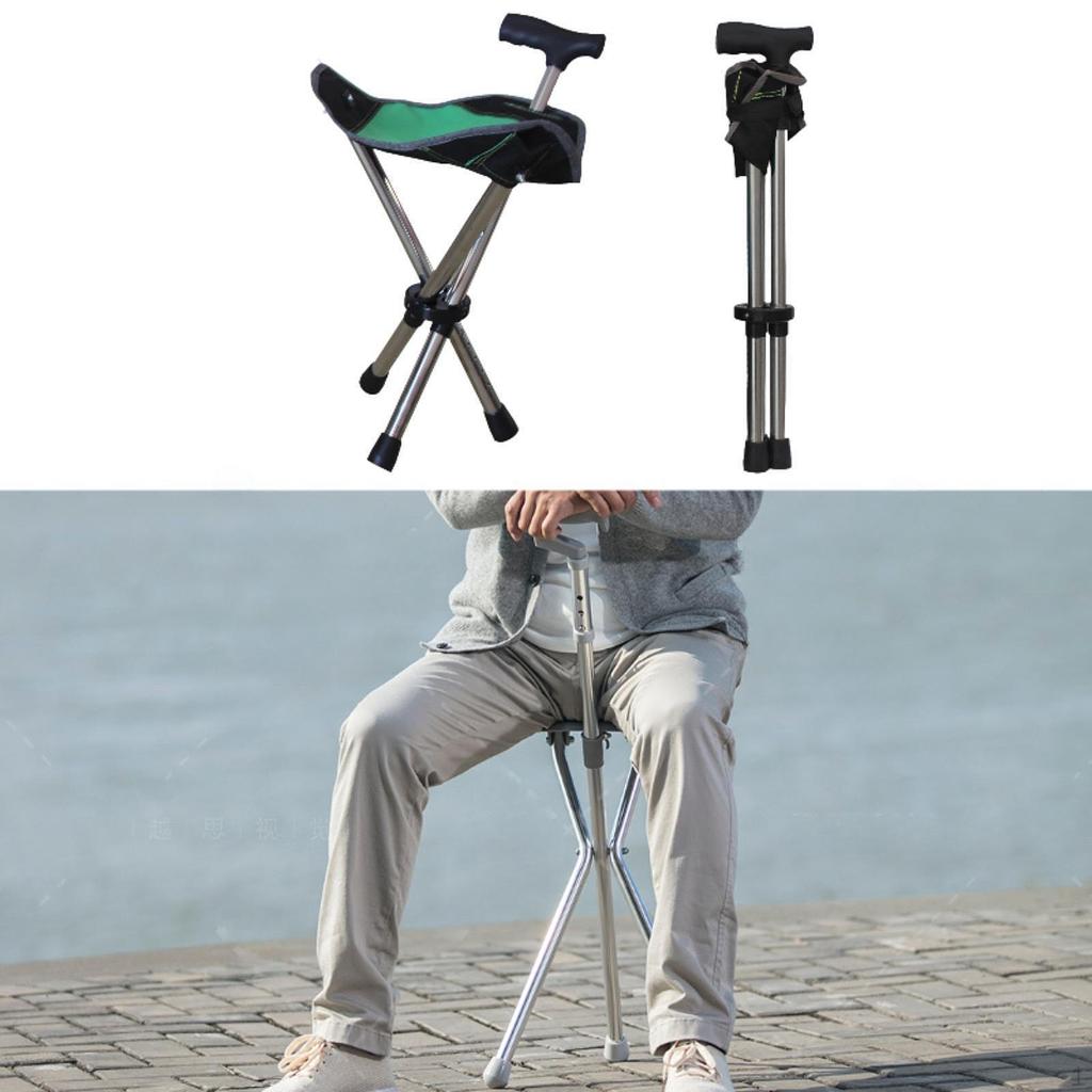 Cane with Seat Ergonomic Adjustable Trekking Hiking Pole for Seniors Camping Black