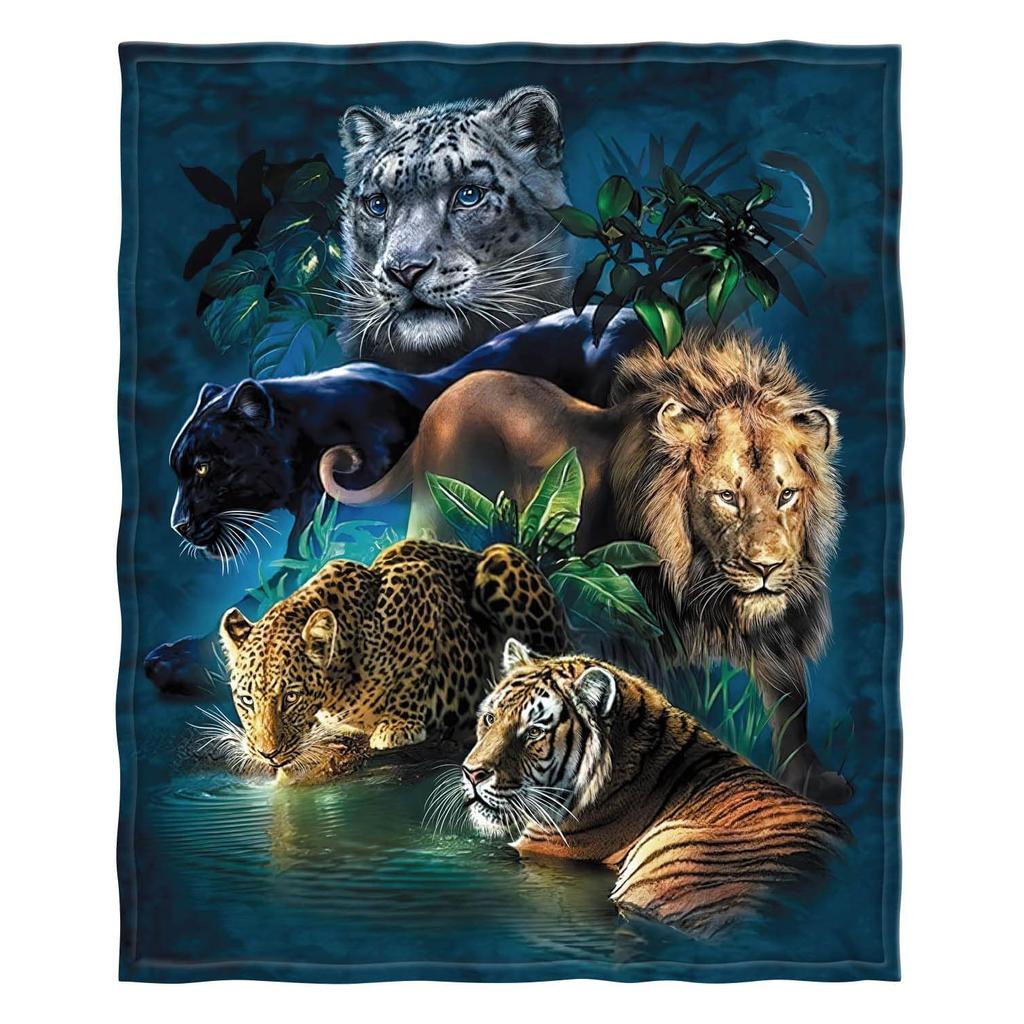 Jungle Animal Flannel Blanket Soft Fluffy Wool Sofa Bed Tiger Leopard Lion