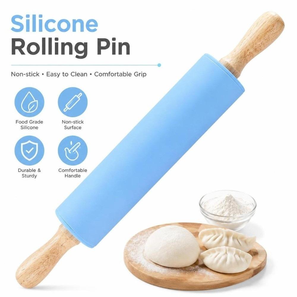 Solid Wood Handle Rolling Pin Non Stick Surface Pastry Roller  Dough Pancake Pastry Cookie