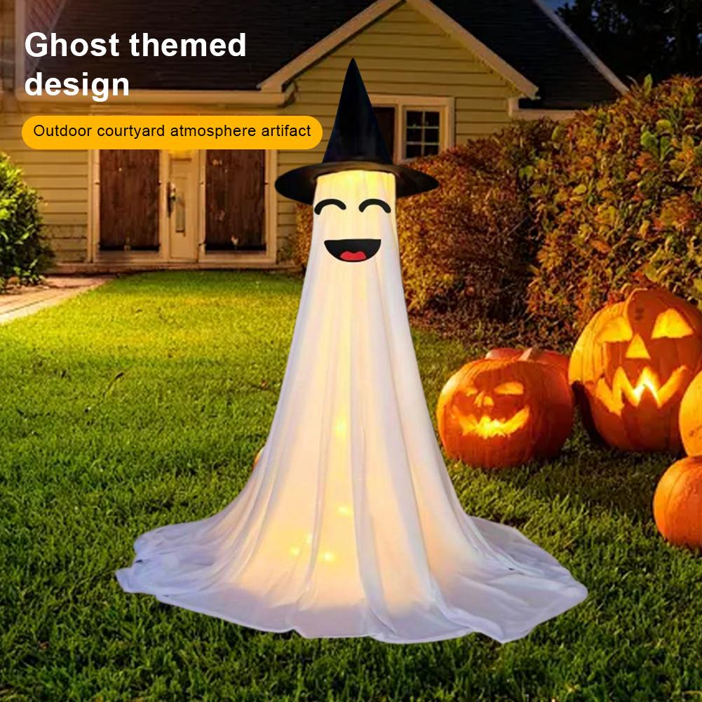 2Pcs LED Halloween Ghost Decorations 8 Modes Standing Ghost Ornament IP44 Waterproof Light-Up Tripod Ghost Statue for Home Decor
